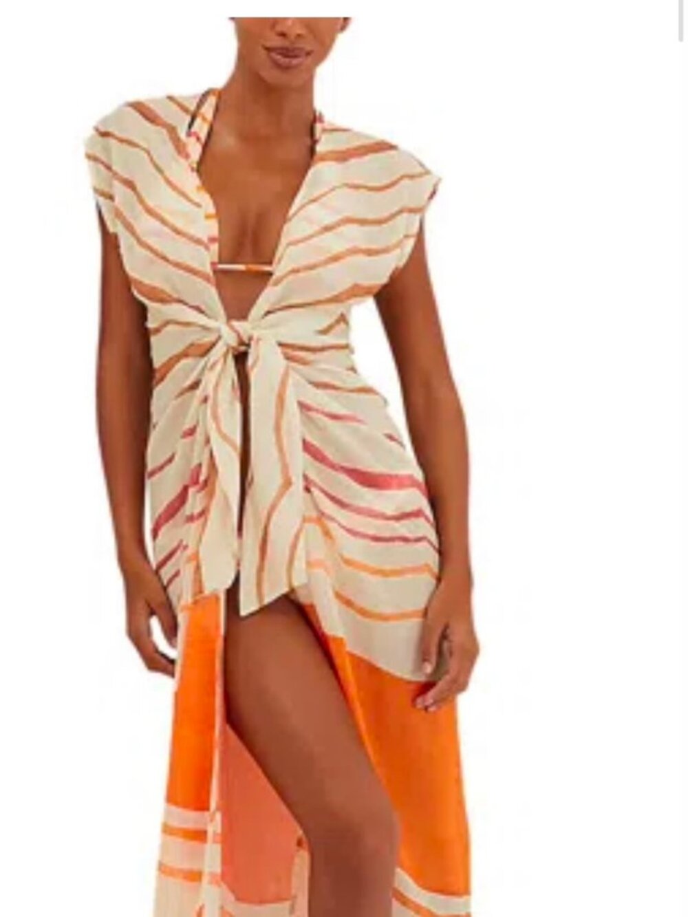 ViX Paula Hermanny Sasha Long Cover-Up Sandstone XL Tie Front Maxi Beach Dress